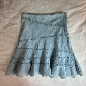 urban outfitters light wash denim midi skirt ruffle hem size medium